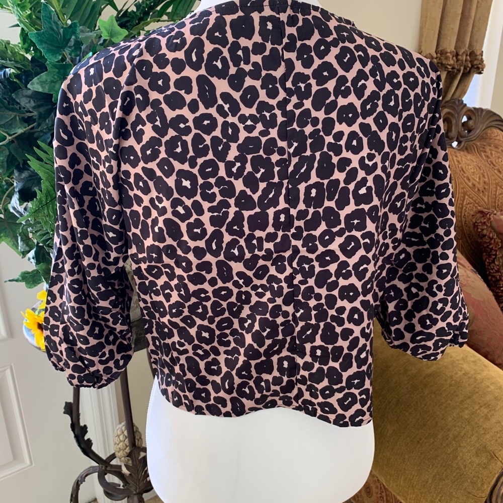Leopard tie front elastic sleeve cardigan - Picture 3 of 8
